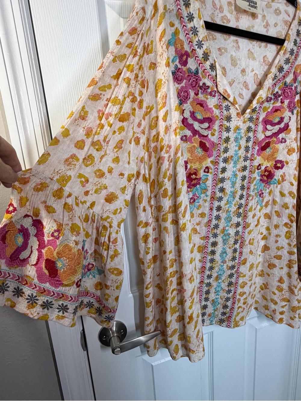 Savanna Jane Cream Tunic Top with Pink, Yellow & Blue Floral Embroidery - Picture 3 of 8